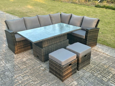 Fimous High Back Rattan Garden Furniture Corner Sofa Sets Adjustable Rising Table Dark Mixed Grey 8 Seater - image 1
