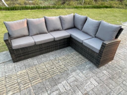 Fimous High Back Rattan Garden Furniture Corner Sofa Sets Adjustable Rising Table Dark Mixed Grey 8 Seater - thumbnail 5