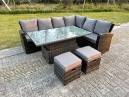 Fimous High Back Rattan Garden Furniture Corner Sofa Sets Adjustable Rising Table Dark Mixed Grey 8 Seater - thumbnail 4