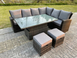 Fimous High Back Rattan Garden Furniture Corner Sofa Sets Adjustable Rising Table Dark Mixed Grey 8 Seater - thumbnail 3