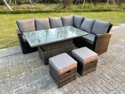 Fimous High Back Rattan Garden Furniture Corner Sofa Sets Adjustable Rising Table Dark Mixed Grey 8 Seater - thumbnail 2