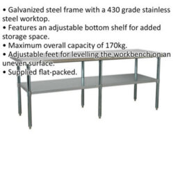 Durable 2.1M Stainless Steel Work Bench With Adjustable Storage Shelf For Kitchen & Workshop - thumbnail 2