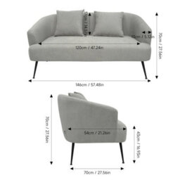 Living And Home Modern Grey Chenille 2-Seater Sofa With 2 Scatter Cushions - thumbnail 6