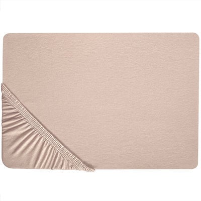 Beliani Fitted Sheet Hofuf Cotton 180 X 200 Cm Beige - image 1