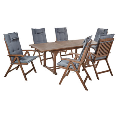Beliani Garden Dining Set 6 Seater Amantea With Cushions Acacia Wood Grey - image 1