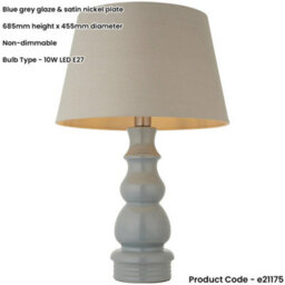 Loops Blue Grey Glaze & Satin Nickel Platetable Lamp - 685mm Tall Light - thumbnail 2