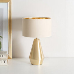 Valuelights Jax Gold Dimmable Touch Table Lamp With Natural With Gold Inner Lamp Shade - thumbnail 1