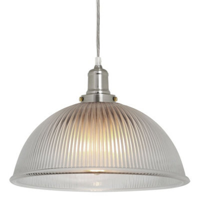 Long Life Lamps Company Retro Antique Silver Ceiling Pendant Ribbed Dome Glass Light Shade M0022 - image 1