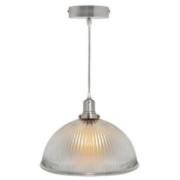Long Life Lamps Company Retro Antique Silver Ceiling Pendant Ribbed Dome Glass Light Shade M0022 - thumbnail 5