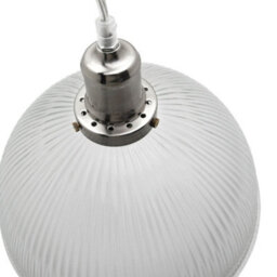 Long Life Lamps Company Retro Antique Silver Ceiling Pendant Ribbed Dome Glass Light Shade M0022 - thumbnail 6