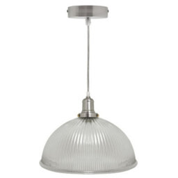 Long Life Lamps Company Retro Antique Silver Ceiling Pendant Ribbed Dome Glass Light Shade M0022 - thumbnail 4