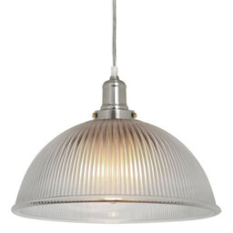 Long Life Lamps Company Retro Antique Silver Ceiling Pendant Ribbed Dome Glass Light Shade M0022