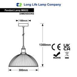 Long Life Lamps Company Retro Antique Silver Ceiling Pendant Ribbed Dome Glass Light Shade M0022 - thumbnail 2