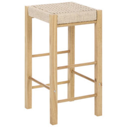 Wyld And Coco Set Of 2 Light Brown Rubberwood Bar Stools With Woven Paper Rope Seats - W35 X D35 X H66Cm - thumbnail 3