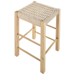 Wyld And Coco Set Of 2 Light Brown Rubberwood Bar Stools With Woven Paper Rope Seats - W35 X D35 X H66Cm - thumbnail 4