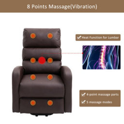 Btm Power Massage Lift Recliner Chair With Heat And  Vibration, Heavyduty Motor, Side Pockets, Faux Leathe - thumbnail 7