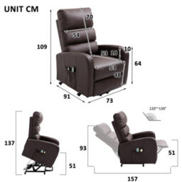 Btm Power Massage Lift Recliner Chair With Heat And  Vibration, Heavyduty Motor, Side Pockets, Faux Leathe - thumbnail 5