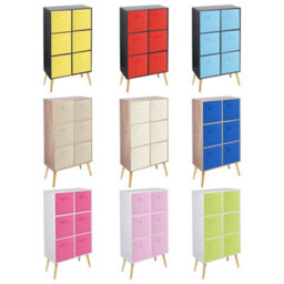 Urbn-Living Urbnliving 90Cm Height 6 Cube Oak Wooden Bookcase With Beech Legs Living Room Red Shelf Storage Drawers - thumbnail 2
