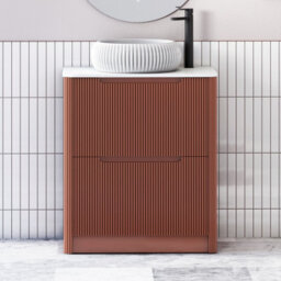 Royal Bathrooms Avenza 600mm Terracotta Clay Floor Standing Countertop Bathroom Vanity Unit 2 Drawer With Milan Basin