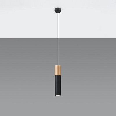 Sollux Lighting Pablo Steel & Wood Natural 1 Light Classic Pendant Ceiling Light - image 1