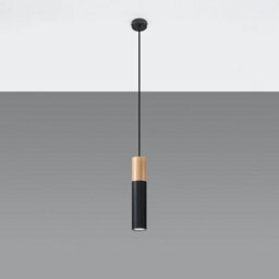 Sollux Lighting Pablo Steel & Wood Natural 1 Light Classic Pendant Ceiling Light - thumbnail 1