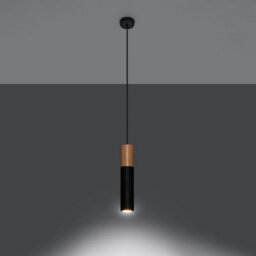 Sollux Lighting Pablo Steel & Wood Natural 1 Light Classic Pendant Ceiling Light - thumbnail 2