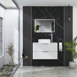 Royal Bathrooms Evora 800mm Matt White Fluted Wall Hung Countertop Vanity Unit 2 Drawer With Art Basin - thumbnail 2