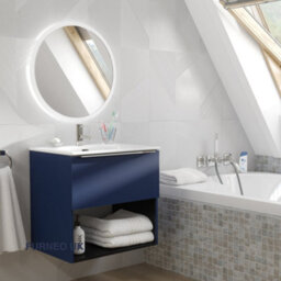 Furneo Bathroom Vanity Unit Floating Storage Basin Blueberry Matt 1-Drawer 60Cm With Chrome Handle - thumbnail 1