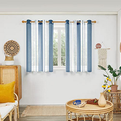 Deconovo Sheer Curtains Yarn-Dyed Faux Linen Home Decorative Eyelet Voile Curtains, 55 X 54 Inch Dark Blue 2 Panels - image 1