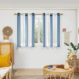 Deconovo Sheer Curtains Yarn-Dyed Faux Linen Home Decorative Eyelet Voile Curtains, 55 X 54 Inch Dark Blue 2 Panels - thumbnail 1