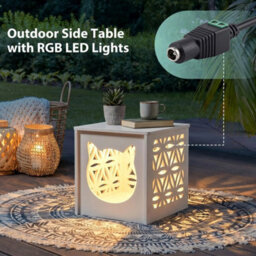 2-Tier Accent Table With Cat Cabin & Light, Small Side Table For Indoor Outdoor White - thumbnail 3