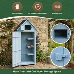 Outdoor Brighton Garden Wooden Storage Cabinet Or Tool Shed In Blue/green - thumbnail 4