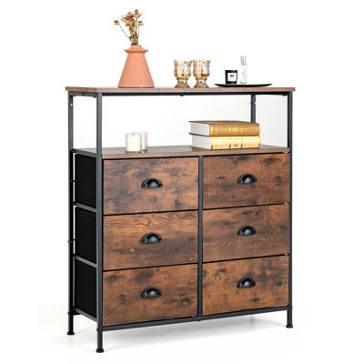 Costway 6-Drawer Dresser Cabinet Industrial Chest Of Drawers W/ Foldable Fabric Drawers - image 1