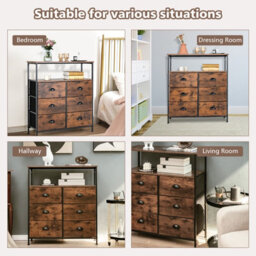Costway 6-Drawer Dresser Cabinet Industrial Chest Of Drawers W/ Foldable Fabric Drawers - thumbnail 9
