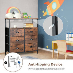 Costway 6-Drawer Dresser Cabinet Industrial Chest Of Drawers W/ Foldable Fabric Drawers - thumbnail 8