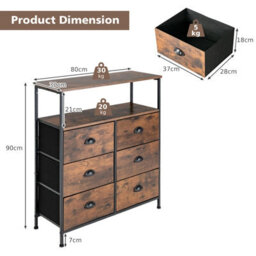 Costway 6-Drawer Dresser Cabinet Industrial Chest Of Drawers W/ Foldable Fabric Drawers - thumbnail 2
