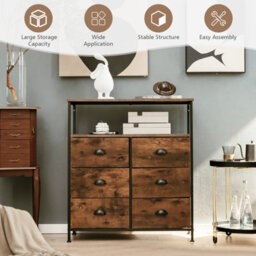 Costway 6-Drawer Dresser Cabinet Industrial Chest Of Drawers W/ Foldable Fabric Drawers - thumbnail 7