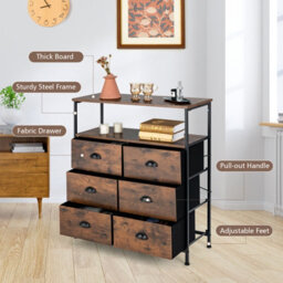 Costway 6-Drawer Dresser Cabinet Industrial Chest Of Drawers W/ Foldable Fabric Drawers - thumbnail 3