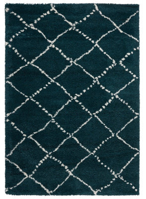 Dark Green Rug, Chequered Geometric Rug, Modern Shaggy Moroccan Rug For Bedroom, Livingroom, & Diningroom-160Cm X 230Cm - image 1