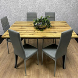 Kosy Koala Stone Effect Dining Table Set With 4 Grey Faux Leather Chairs Dining Room Furniture - thumbnail 2