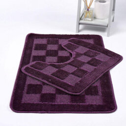 Homes & Linen Bath Mat & Pedestal Set 2 Piece Squares Plum Non Slip Bathroom Toilet Rug Bath Mats Set