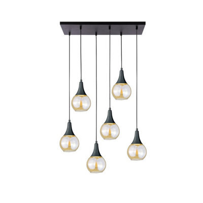 Luminosa Lighting Luminosa Lacrima Cluster Pendant Ceiling Light Black Amber Glass Shade 6X E27 - image 1