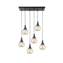 Luminosa Lighting Luminosa Lacrima Cluster Pendant Ceiling Light Black Amber Glass Shade 6X E27 - thumbnail 1
