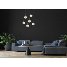 Luminosa Lighting Luminosa Lacrima Cluster Pendant Ceiling Light Black Amber Glass Shade 6X E27 - thumbnail 3