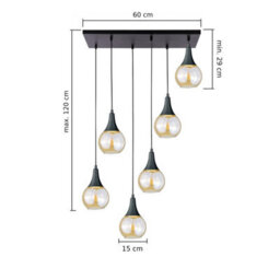 Luminosa Lighting Luminosa Lacrima Cluster Pendant Ceiling Light Black Amber Glass Shade 6X E27 - thumbnail 2