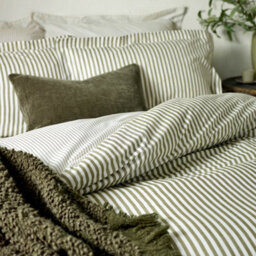 Yard Hebden Striped 100% Cotton Pillowcase Pair, Olive, 50 X 75Cm - thumbnail 2