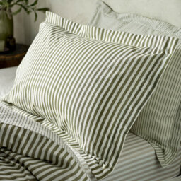 Yard Hebden Striped 100% Cotton Pillowcase Pair, Olive, 50 X 75Cm