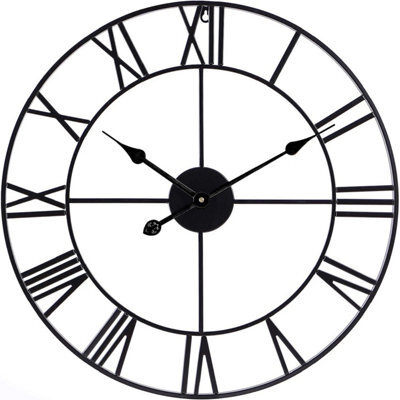 Abaseen 60Cm Roman 3D Black Metal Large Skeleton Wall Clocks Battery Operated - image 1