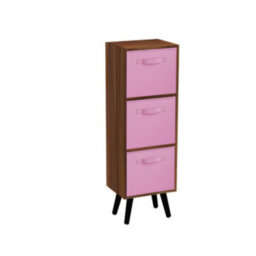 Urbn-Living Urbnliving 80Cm Height 3 Tier Teak Wooden Storage Bookcase Scandinavian Style Black Legs With Light Pink Inserts - thumbnail 2