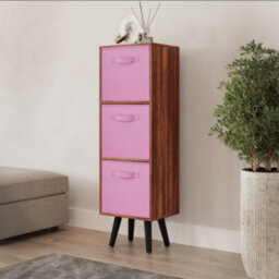 Urbn-Living Urbnliving 80Cm Height 3 Tier Teak Wooden Storage Bookcase Scandinavian Style Black Legs With Light Pink Inserts